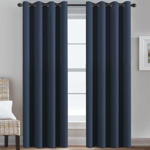H.VERSAILTEX Ultra Soft Premier Blackout Curtain for Living Room Extra Long, Thermal Insulated Bedroom Curtains Grommet Top, Noise Reducing Patio Door Curtain - Navy Blue, One Panel, 52'W x 96'L