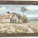 Barn Wall Art Wooden Picture: Farmhouse Windmill Rustic Framed Artwork Country Landscape Painting Farm Rural Print Decorations for Living Room Home (48L" x 24W")