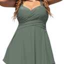 COCOPEAR Women's Elegant Crossover One Piece Swimdress Floral Skirted Swimsuit (Army Green)