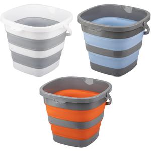 3 Pack Collapsible Bucket with Large 2.6 Gallon (10L) Each, Portable Plastic Bucket for House Cleaning, Foldable Tub for Mop, Car, Garden or Camping, Space Saving Fishing Water Pail