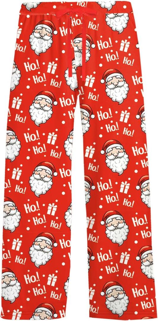 Christmas Loose Pants for Girls Boys Santa Claus HoHo Wide Leg Bottoms Red Christmas Leggings Outfits, 13-14 Years
