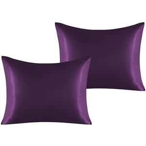 NTBAY 2 Pack Satin Standard Pillowcases for Hair and Skin, Luxurious and Silky Pillow Cases with Envelope Closure, 20x26 Inches, Eggplant Purple