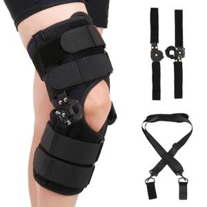 Hinged ROM Knee Brace, Post Op Knee Support Orthosis with Side Stabilizers & Locking Dials for Arthritis, Meniscus Tear, ACL, MCL, Medical ROM Knee Brace for Knee Pain (Upgraded, Medium) (Black, M)
