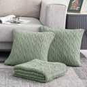Homiest Cable Knit Throw Blanket and Pillow Set, Sage Green Set of 3, Knitted Throw (50"x60") & 2 Pillow Covers (18"x18"), Soft & Cozy Decorative for Couch Bed Sofa