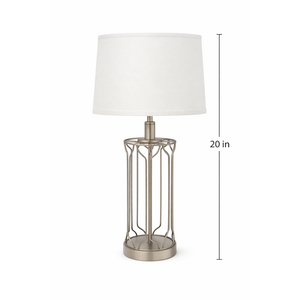 20" Modern Table Lamp With Cage Metal Base And White Shade. Soft Ambient Light, Perfect For Bedside Or Living Room Use.