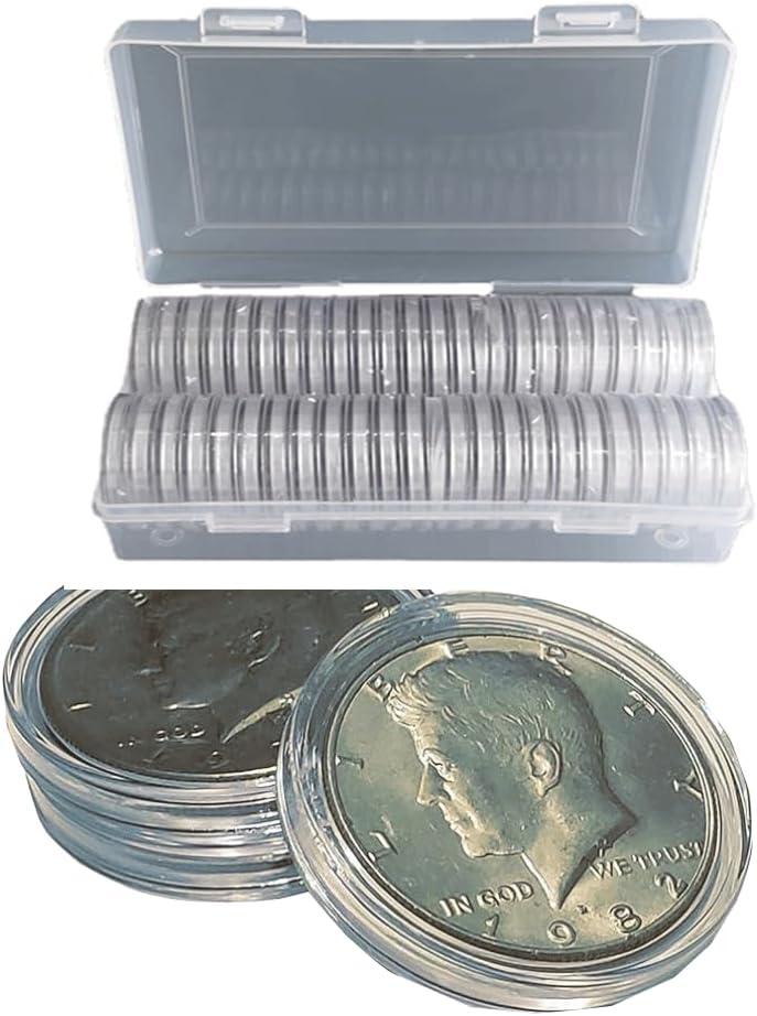 40mm (50pcs) Silver Dollar Coin Box, Silver Eagle Coin Capsule for Collectors, with Clear Plastic Storage Coin Collector's Supplies Organization Box