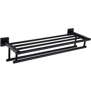 KOKOSIRI Bath Towel Rack with Double Towel Bars Bathroom Towel Shelf 24 Inch Towel Holder Wall Mounted Stainless Steel, Matte Black, B6005BK-L24