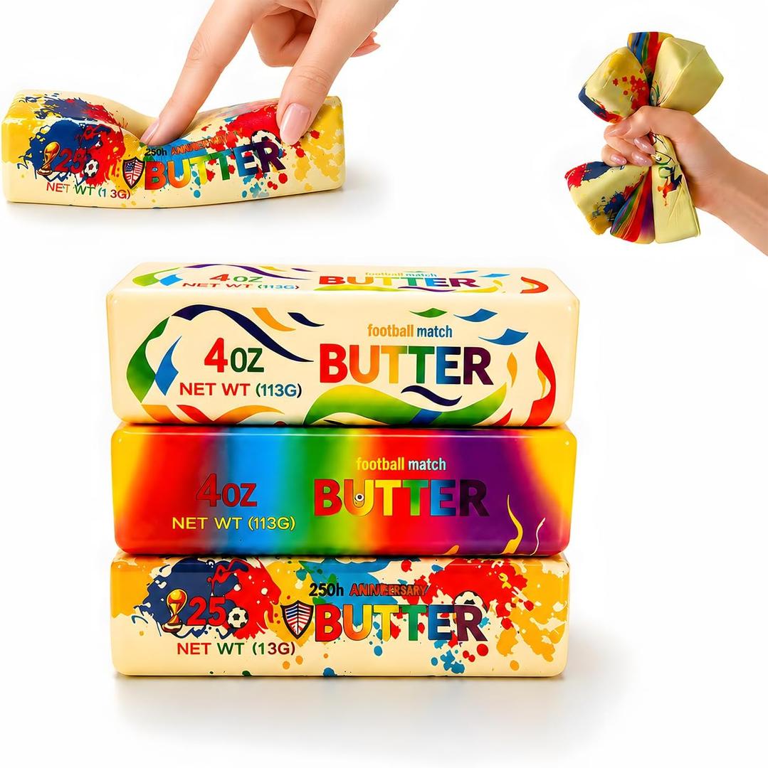 World Cup Butter Squishy 3 Pack for Kids Teens Adults, Soccer Match Themed Slow Rising Squishy Squeeze Toys, Cute Fidget Toys for Desk Breaks Office School Travel, Party Favors Gifts