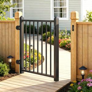Deck Railing Gate Stainless Steel Black Textured Powder-Coat Finish Deck Gate Kit with Latch for Deck,Garden,Yard, Porch,Patio (Black, Right Hand in Swing)