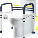 Toilet Safety Rails, Adjustable Toilet Handles for Elderly and Disabled, Toilet Support Rails for Seniors, Foldable Handicap Toilet Rails with Travel Bag, Instant Installation (Lake Blue)