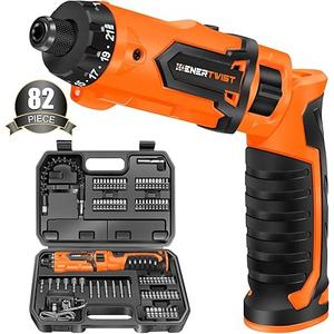 ENERTWIST Cordless Screwdriver, 8V Max 10Nm Electric Screwdriver Rechargeable Set with 82 Accessory Kit and Charger in Carrying Case, 21+1 Cluth, Dual Position Handle, LED Light, ET-CS-8