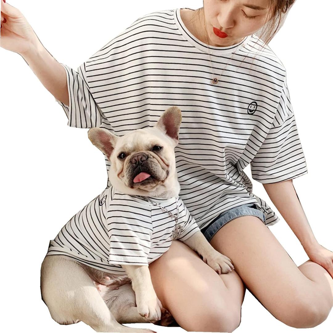Matching Dog and Owner Clothes,Striped Dog Shirts for Small Dogs Cats,Mama and Pet Shirts are Sold Separately（White,Owner-S)