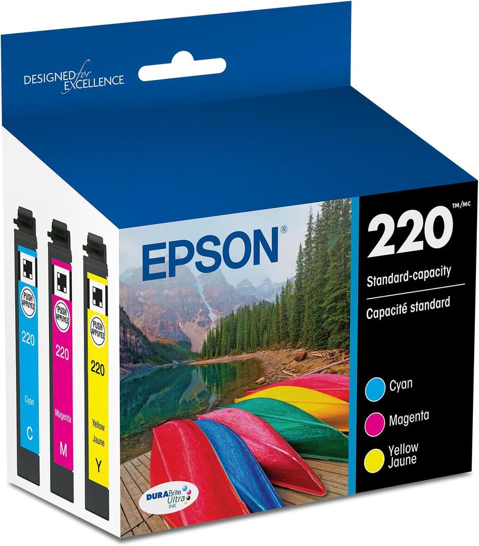 EPSON 220 DURABrite Ultra Ink Standard Capacity Color Combo Pack (T220520-S) Works with WorkForce WF-2630, WF-2650, WF-2660, WF-2750, WF-2760, Expression XP-320, XP-420, XP-424