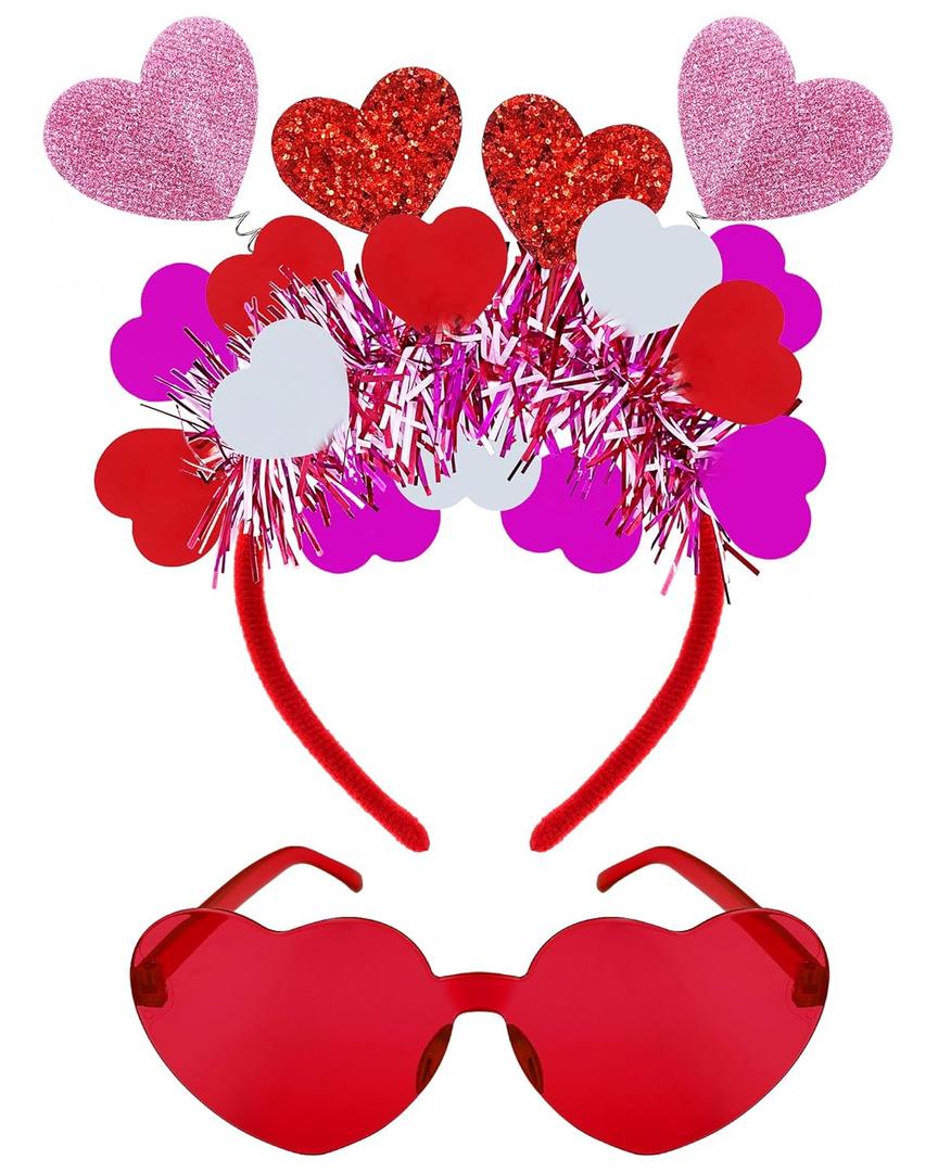 Valentine Heart Headband and Heart Sunglasses for Halloween Valentine's Day Wedding Birthday Party Accessoires