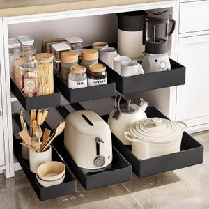 SOLEDI 3pack Pull Out Cabinet Organizer, Pull Out Drawers for Cabinets, Sliding Drawers for Cabinets Organizer, Slide Out Drawers for Kitchen Cabinets, Pantry, Bathroom Cabinet. Black