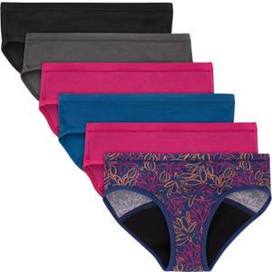 Hanes girls Period Underwear Boxer Briefs, Comfort Period Boxer Brief Panties for Girls, Moderate Protection (12, Hipster - Multi - 6 Pack)