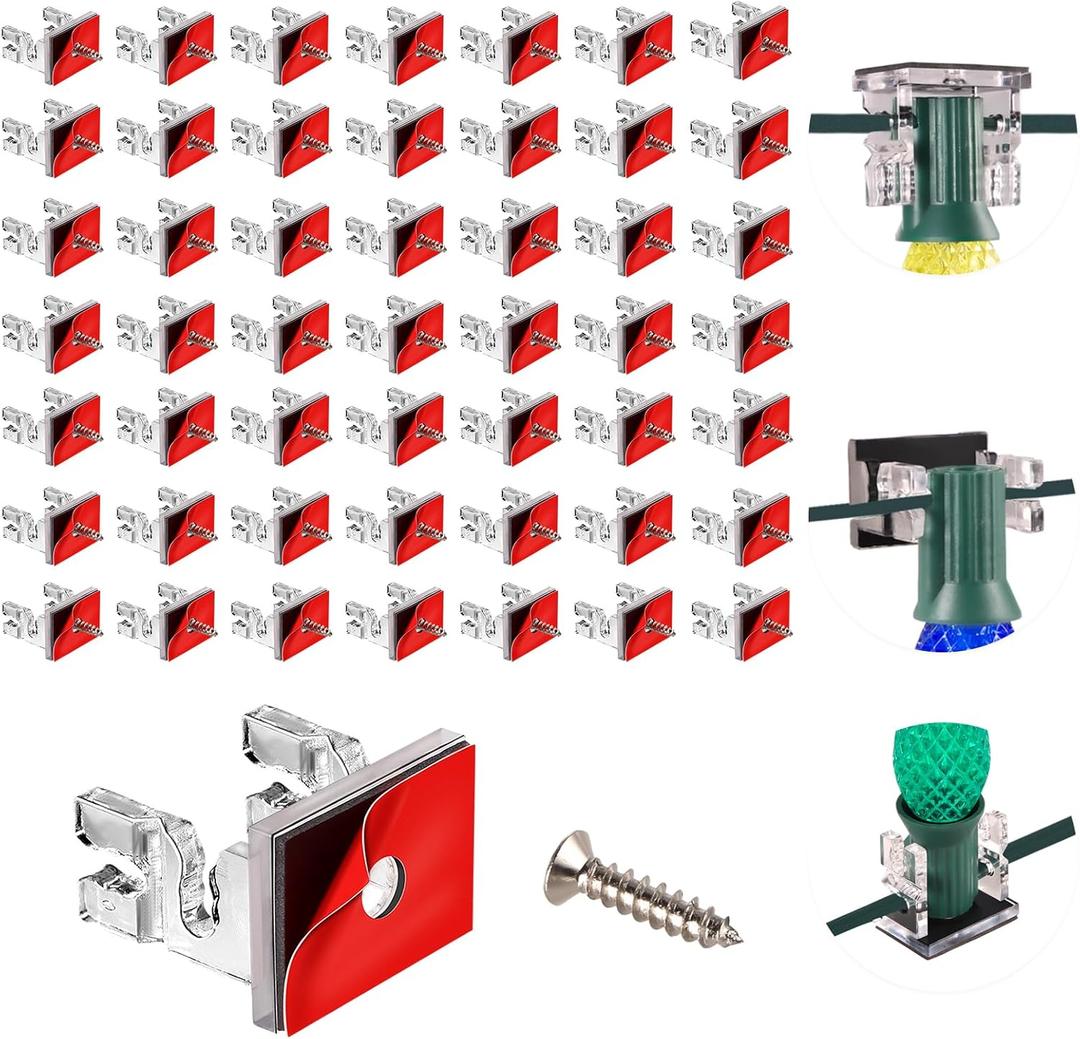 50PCS Christmas Light Clips, Christmas Light Clips for Outside, Light Clips for Outside String Lights, Double Fixing Clips for C9 C7 Sockets and Other Christmas Decorative Light Strings