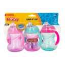 Nuby Clik-It Grip N' Sip Soft Spout No-Spill Training Sippy Cup with Handles - (3-Pack) 10 oz - 4+ Months - Aqua/Purple/Pink
