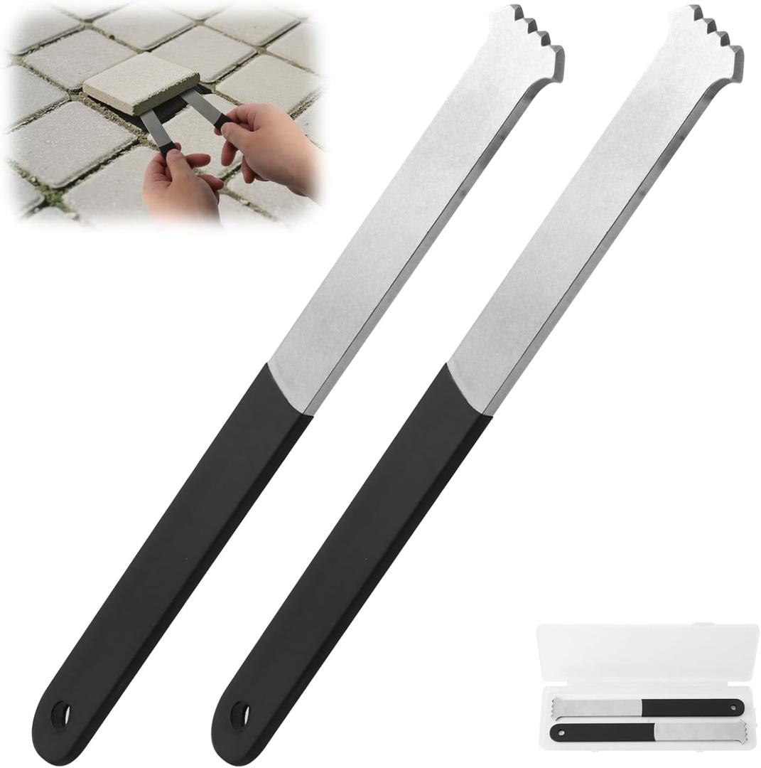 2 Pcs Paver Removal Tool Set with Micro-Tooth Grooves and Dual Joint Scraper, 8-Inch Brick and Stone Extractor Tool with Non-Slip Grip for Garden, Patio and Lawn Maintenance