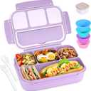 Bento Box Adult Lunch Box, Lunch Containers for Kids Girls Boys with 4 Compartments, Lunchable Food Container with Utensils, Sauce Jar, Muffin Liners, 40 Oz/5 Cup, Microwave & Dishwasher Safe, Lavender (1200ML)