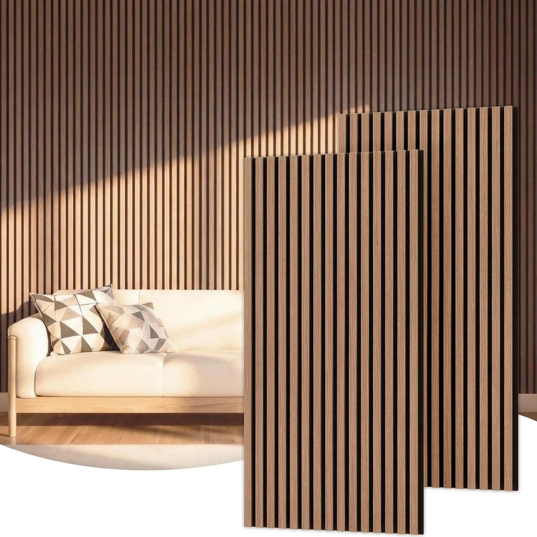 TONOR Wood Slatwall Panels, 2 Pack 47.2" x 23.6"/ 120 x60cm(15.5ft) Acoustic Wall Panels, Wood Slat Acoustic Panels for Noise Cancelling and Decoration, Living Room, Bedroom, Office, Walnut