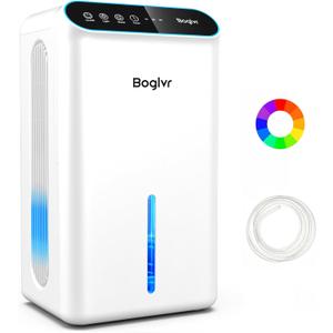 Dehumidifier for Home up to 1000 sq.ft, 98oz Small Quiet Dehumidifier with Drain Hose, 3 Timer Modes, Auto Shut Off, Aromatherapy & 7 Color Light for Bedroom, Bathroom, Basement (Sliver White)
