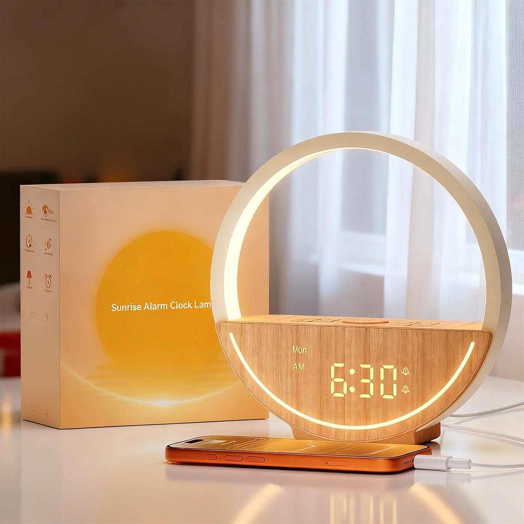 Vivilumens Wake Up Light Sunrise Alarm Clock - White Noise Sound Machine with 20 Soothing Sounds Sleep Better, Weekdays/Weekends Dual Alarms, Bedroom Bedside Lamp, Gift for Heavy Sleepers