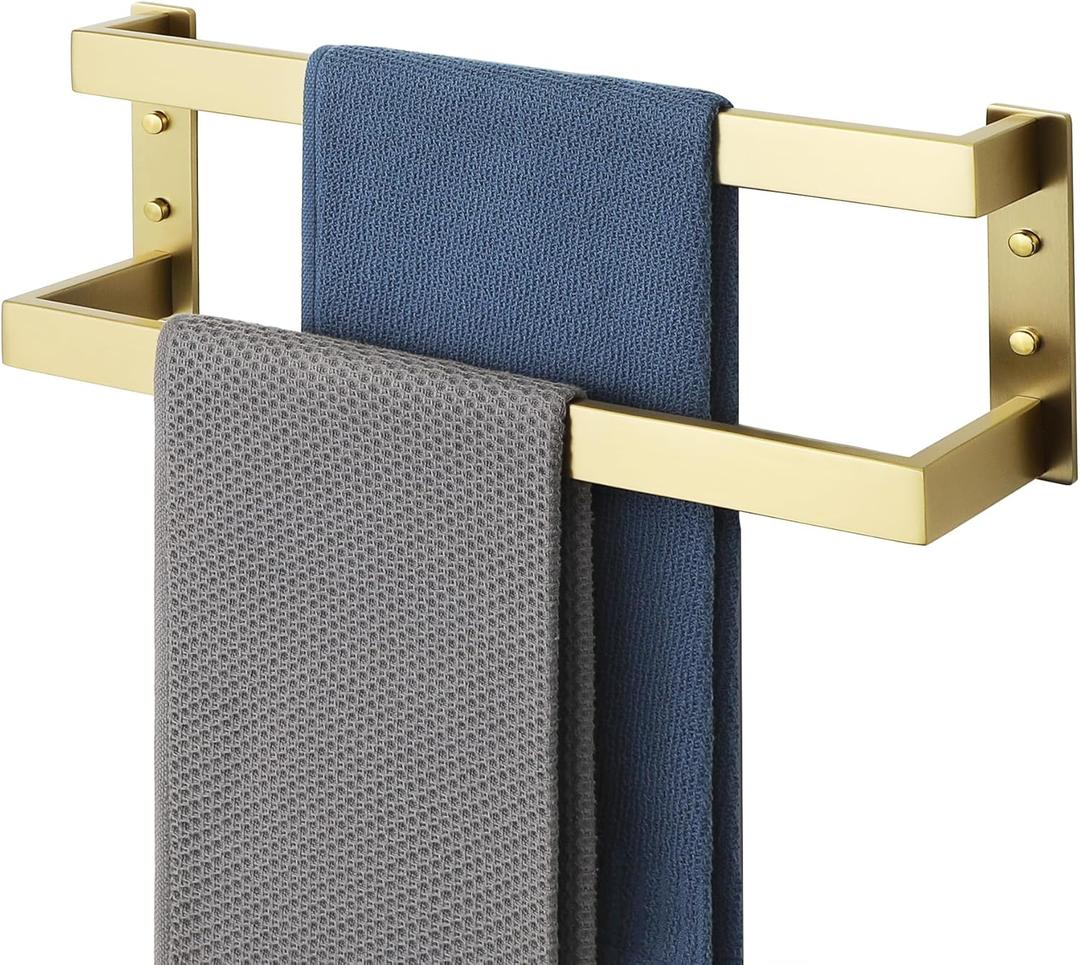 Alise Double-Layer Towel Bar, Brushed Gold Towel Racks for Bathroom Wall Mounted, Stainless Steel Bathroom Towel Holder, Modern Space Saving Towel Rod, 16"