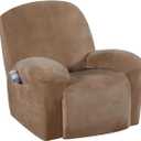H.VERSAILTEX Velvet Recliner Chair Covers 1-Piece for Reclining Chair, Recliner Cover Feature Thick Luxury and Soft Fabric with Elastic Bottom, Anti-Slip Foams Attached (Camel,X-Large)