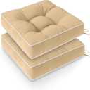 Wellsin Outdoor Chair Cushions Set of 2, Patio Cushions for Outdoor Furniture, Tufted Waterproof Outdoor Chair Pads, 19 x 19 Inch, Khaki, 19x19x5