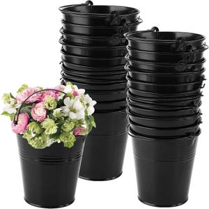 15 Pack 4 Inch Black Galvanized Metal Buckets, Mini Galvanized Buckets with Handle Small Decoration Bucket Party Favor for Flower, Candy, Snack and Home Decoration