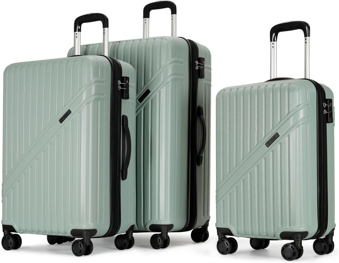 GinzaTravel PC+ABS suitcase Spinner Wheels scratch-resistant Lightweight Spinner Expandable Suitcase, luggage sets,Universal wheel (Green, 3-Piece Set(20"/25"/29"))
