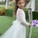 Arshiner Flower Girl Lace Tutu Dresses High Low Hem Long Sleeve Flowy Formal Party Wedding Dress (White, 165)