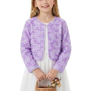 Girls 3D Flower Mesh Bolero Shrug Lightweight Sheer Cardigan for Party, Photos & Special Moments (Purple) 6-7Y