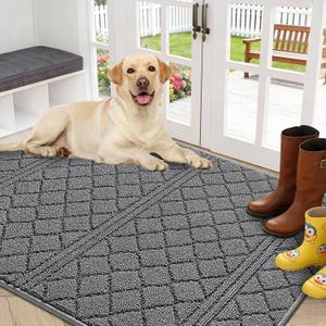 REFETONE Indoor Doormat, Front Back Door Mat 36"x60" Absorbent Rubber Backing Non Slip Door Mats, Low-Profile Resist Dirt Entrance Rugs, Machine Washable Door Rug Inside Floor Mat for Entryway, Grey