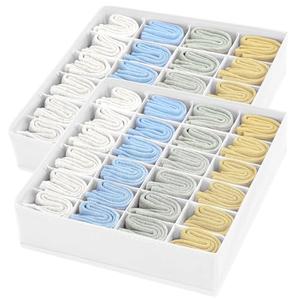 Joyoldelf Sock Organizer Drawer Organizer - 2 Packs Underwear Organizer, 48 Cells Collapsible Closet Organizers and Storage Sock Holders Organizers for Storing Socks, Ties, Belts(White)