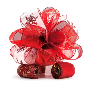 Christmas Tree Topper Bow - Bow: 11" sq. - Tails: 3 Yards Long Each - Red Snowflake