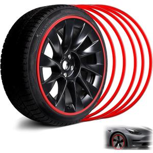Car Wheel Rim Protectors Guard, 19" Automotive Wheel Anti-Scratch Protector, with Aluminium Alloy Material, Strips for Curb Rash Prevention, Set of 4 Wheel Accessories Suitable for Cars,Trucks, Tesla (RED)
