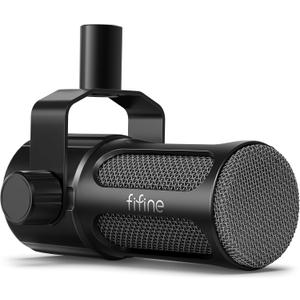 FIFINE XLR Dynamic Microphone, Studio Vocal Mic for Recording, All Metal XLR Podcast Microphone with Mid-Boost, Low-Cut Filter for Voice-Over, Compatible with Mixer/Audio Interface-AmpliTank TANK1