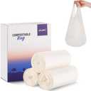 GPLANET Biodegradable handle Trash Bags, 5 Gallon, 20L, leak proof 0.78 Mils Thickness, 100% Compostable Waste Bags for Kitchen Bathroom Office , ASTM D6400 BPI Certified, White