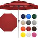 JEAREY 9FT 3 Tier Patio Umbrella Outdoor Market Umbrella Table Umbrellas with 8 Ribs 1.5 Pole Push Button Tilt and Crank UV Protection for Garden,Red