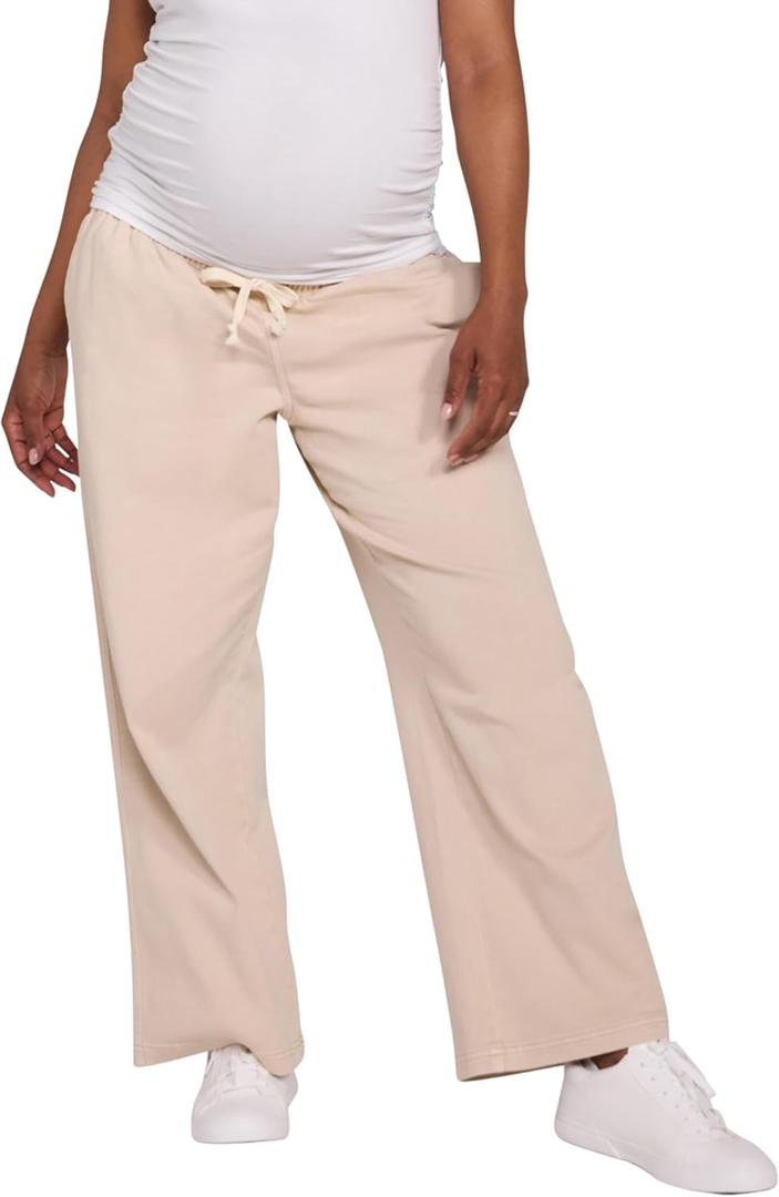 Motherhood Maternity Women's Under the Belly Tie Waist Relaxed Wide Leg Pregnancy Denim Pants Large