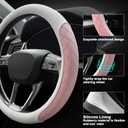 LKWLIKEI Nappa Leather Steering Wheel Cover,Elegant Diamond Checkered Design, Non-Slip wear-Resistant, Enhance Driving Comfort, Suitable for Steering Wheel Diameter 14 1/2-15 Models.White and Pink