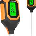 4-in-1 Soil Moisture Meter Digital PH Meter/Soil Moisture/Plant Temperature/Sunlight Intensity, Backlight LCD Display, Soil Test Meter for Garden, Lawn, Plant Care, Farm and Indoor Outdoor Plants