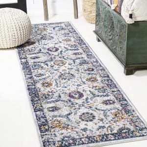 JONATHAN Y MDP210A-28 Izil Modern Indoor Area-Rug Bohemian Vintage Easy-Cleaning Bedroom Kitchen Living Room Non Shedding, 2 X 8, Light Gray/Blue (2ft3" x 8ft (Rectangular))