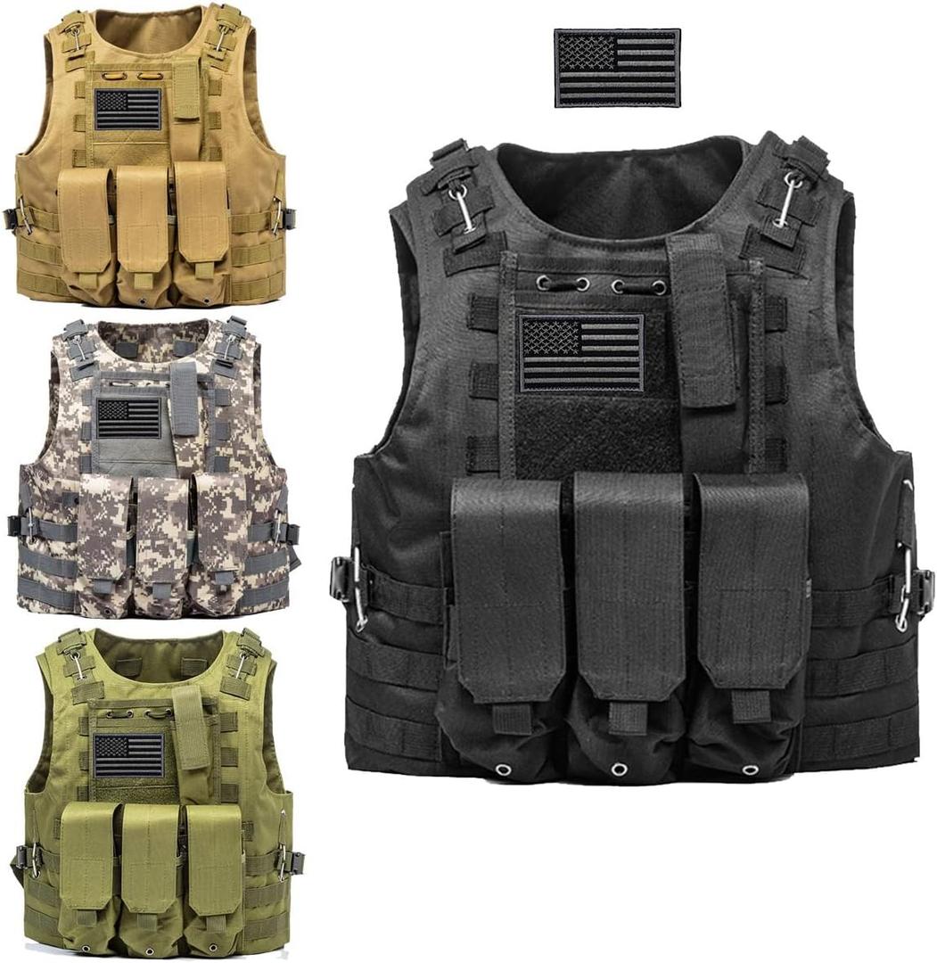 AZB Tactical Vest Adjustable Airsoft Paintball Vest with Removable Pouch One Size