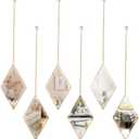PHOSPHOR Diamond Wall Mirror 6 PCS, Small Gold Decorative Wall Mirror with Hanging Chain, Wall Mirrors for Living Room (Large)