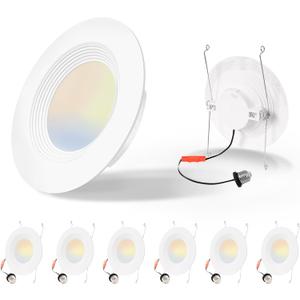 Energetic 6 Pack 5/6 Inch 5CCT LED Recessed Light Retrofit, Dimmable Can Lights with Baffle Trim, 2700K/3000K/4000K/5000K/6500K Selectable, 12.5W=100W, 950LM Downlight, IC & Wet Rated, ETL & FCC