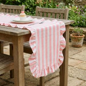 Tegeme Pink and White Ruffle Table Runner 100% Cotton Table Runner for Home Dinner Birthday Party Decoration Baby Shower Dining Room Kitchen Decor (13"x72")