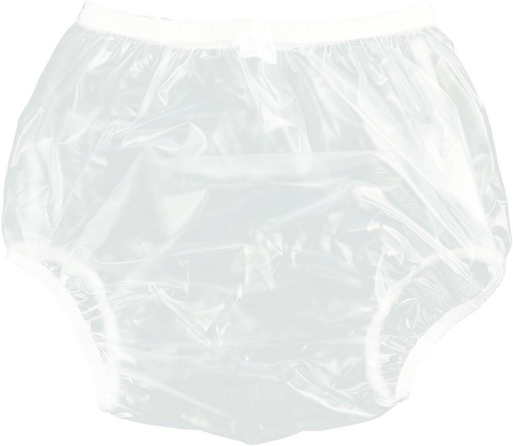 Adult Incontinence Pull-on Plastic Pants PVC Pants 3 Pack (X-Large, Transparent White)
